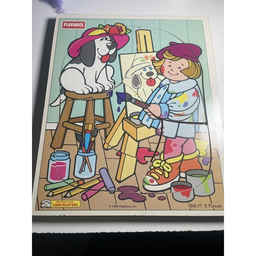 Playskool 5 Piece Puzzle Painting Puppy 1995 Wooden Puzzle